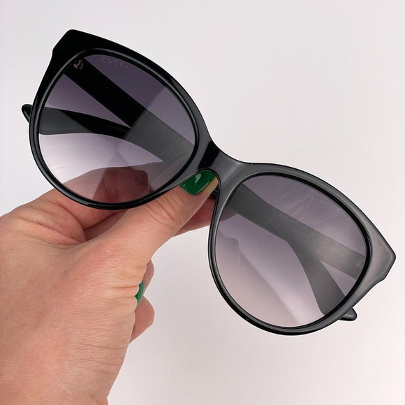 Gucci GG0631S 001 Sunglasses Black Logo Gray Gradient Cat Eye Women - Picture 1 of 11